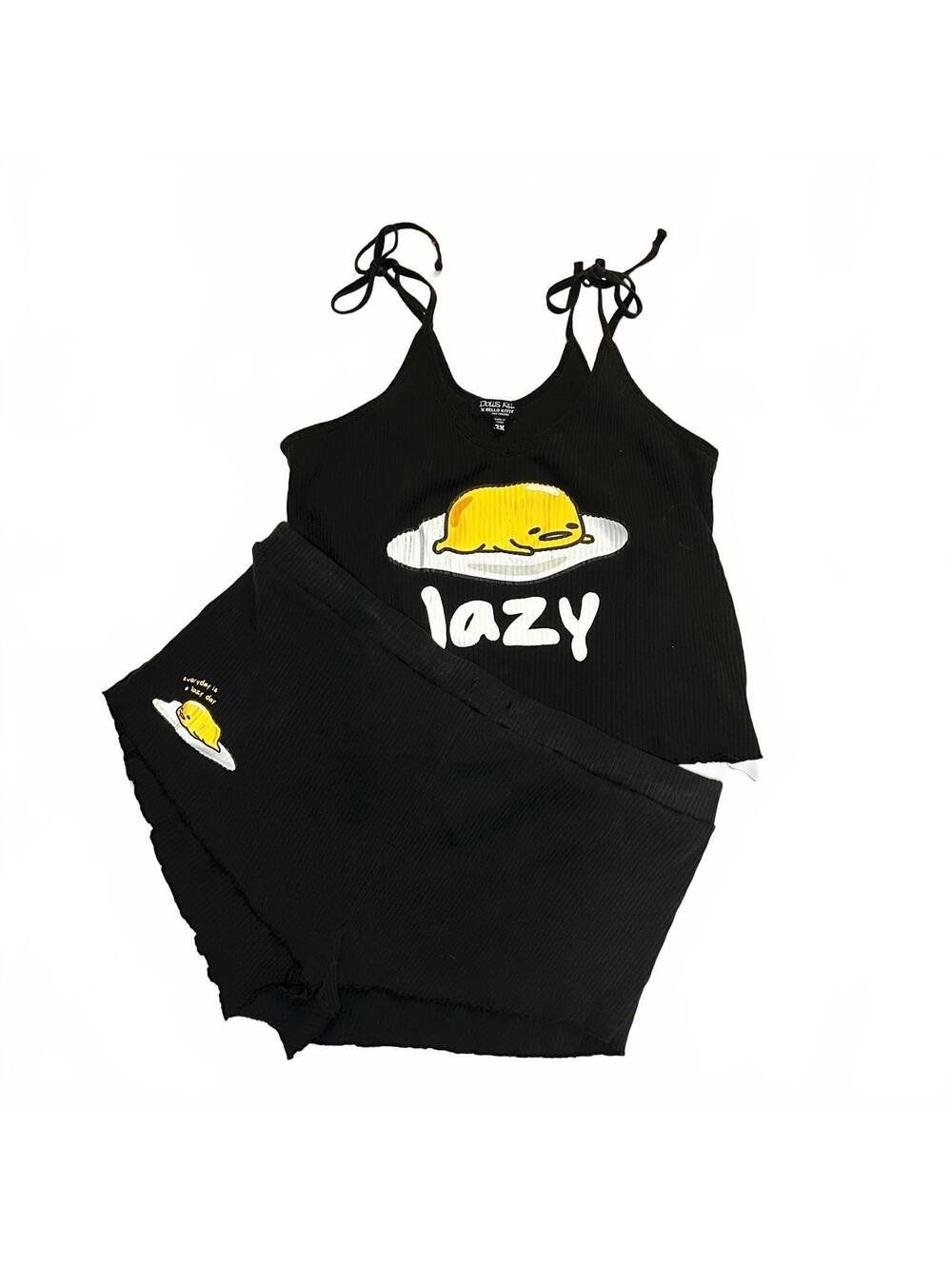 Dolls Kill x Hello Kitty Gudetama Black Ribbed Lounge Set Women’s 2X